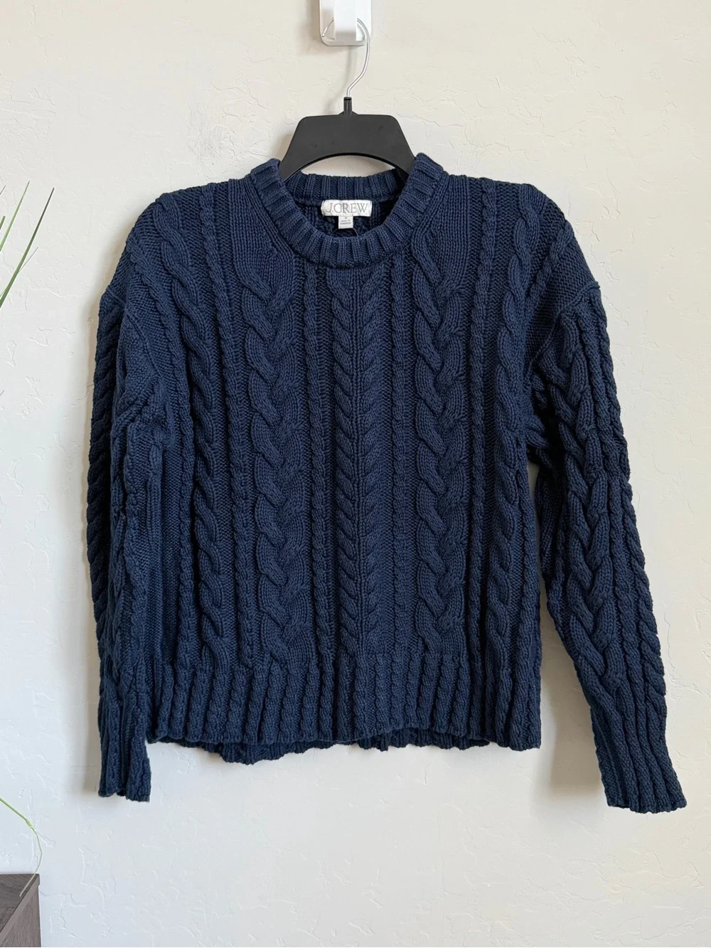 J.Crew Cable Knit Fisherman Sweater Medium Navy 100% Cotton Crewneck